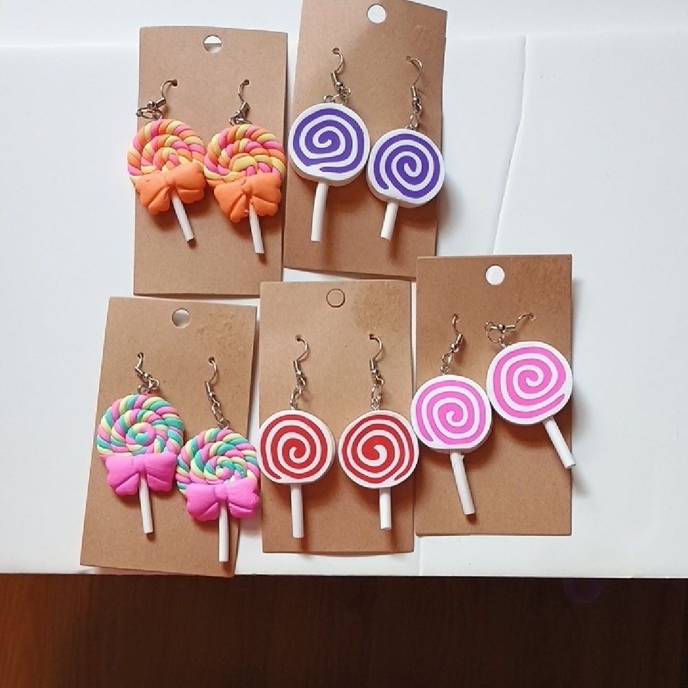 Colorful Swirl Lollipop Earrings Set